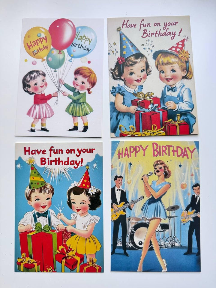 Set of 20 Vintage Birthday Postcards, Retro Birthday Illustration Cards, 14.5 x 10 cm, Scrapbooking & Junk Journal Ephemera