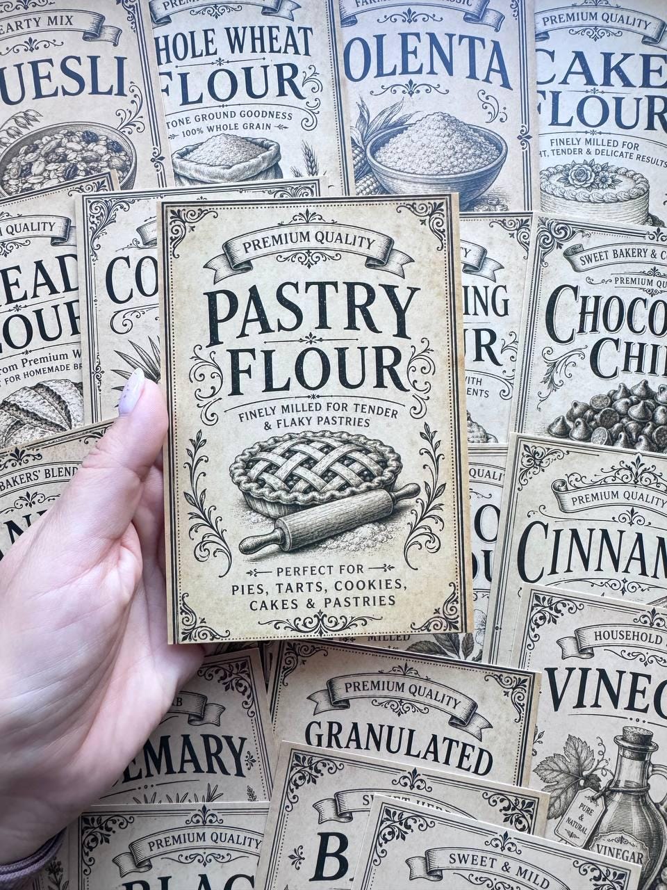 Set of 20 Vintage Pantry Postcards, Bakery & Kitchen Labels, Flour Baking Ephemera, 14.5 x 10 cm, Junk Journal Scrapbook Cards