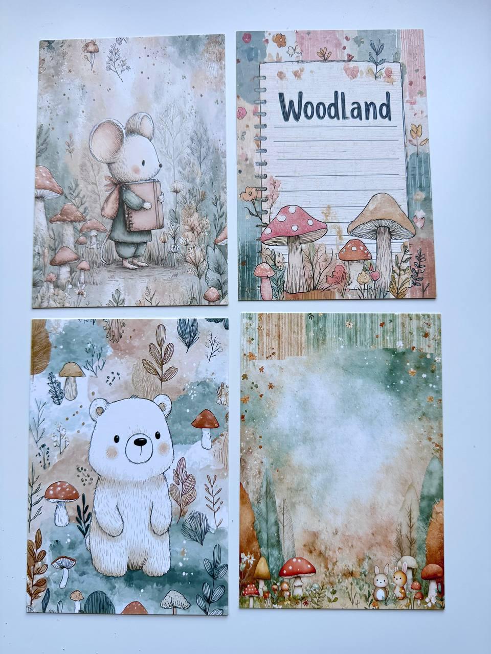 Set of 20 Cute Woodland Postcards, Girls Mushrooms & Forest Animals, Whimsical Art Cards, 14.5 x 10 cm, Junk Journal Scrapbook Supplies
