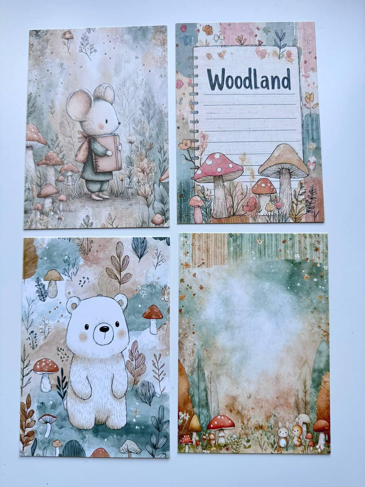 Set of 20 Cute Woodland Postcards, Girls Mushrooms & Forest Animals, Whimsical Art Cards, 14.5 x 10 cm, Junk Journal Scrapbook Supplies