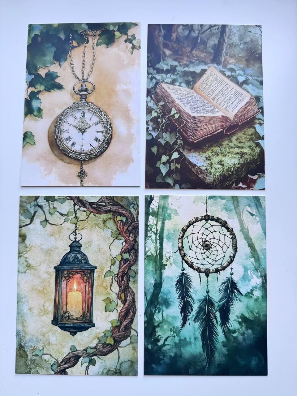 Set of 20 Mystical Forest Postcards, Dreamcatcher Potion Bottles, Magical Woodland Art Cards, 14.5 x 10 cm, Junk Journal Ephemera