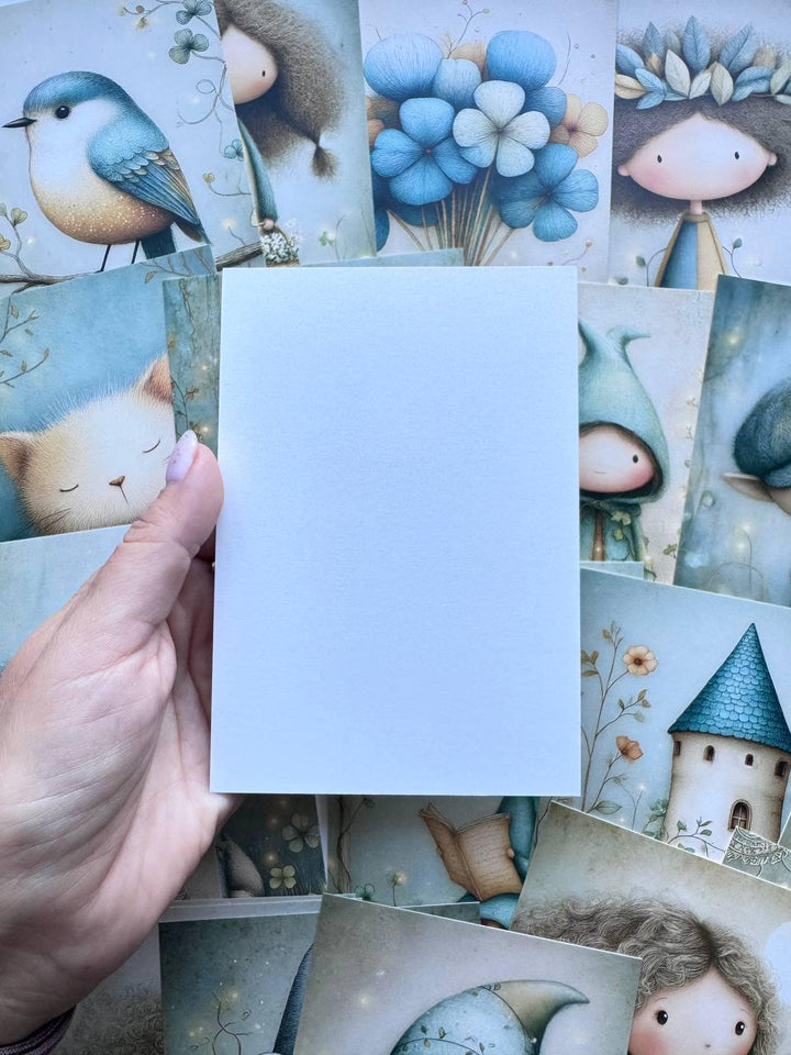 Set of 20 Cute Woodland Postcards, Whimsical Girls Animals & Forest Art Cards, 14.5 x 10 cm, Junk Journal Scrapbooking Ephemera