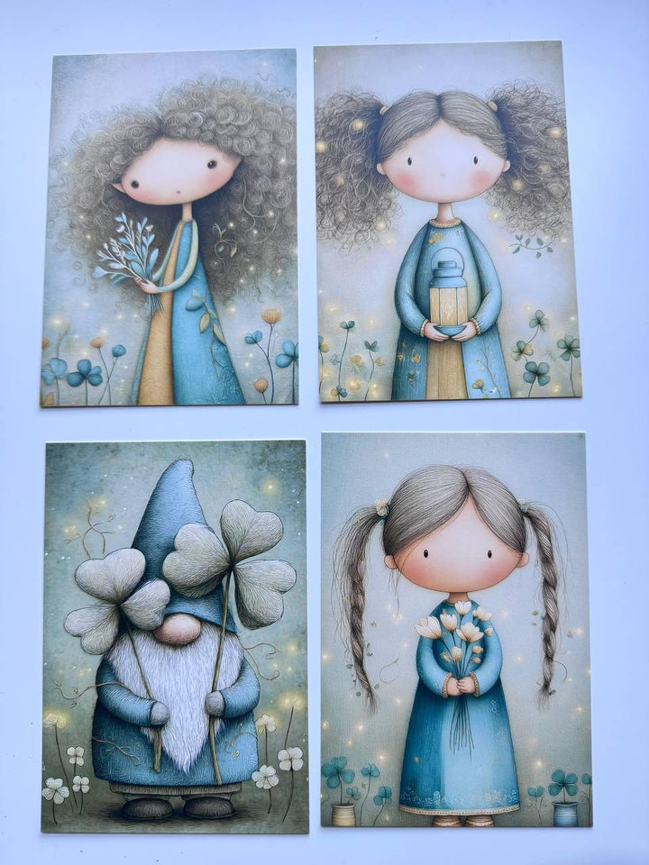 Set of 20 Cute Woodland Postcards, Whimsical Girls Animals & Forest Art Cards, 14.5 x 10 cm, Junk Journal Scrapbooking Ephemera