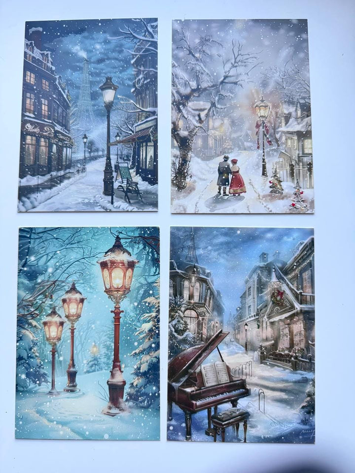 Set of 20 Vintage Winter Postcards, Victorian Christmas Cards, Snowy City Ephemera, Junk Journal & Scrapbooking Cards 14.5 x 10 cm