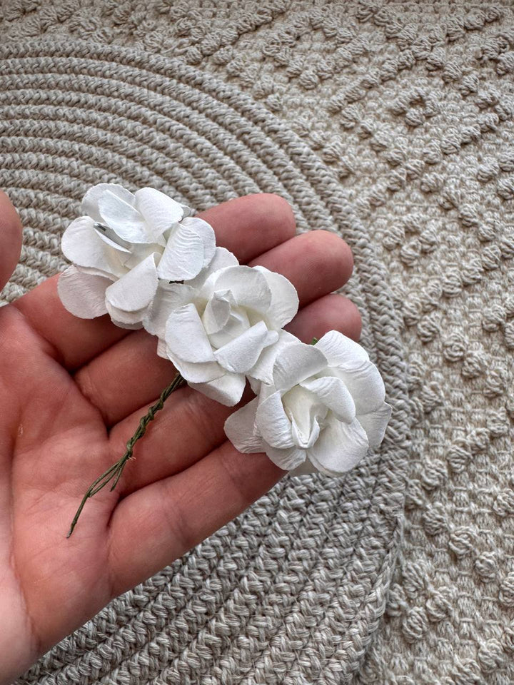 White Paper Flowers – Set of 3 for Scrapbooking & Craft Decor