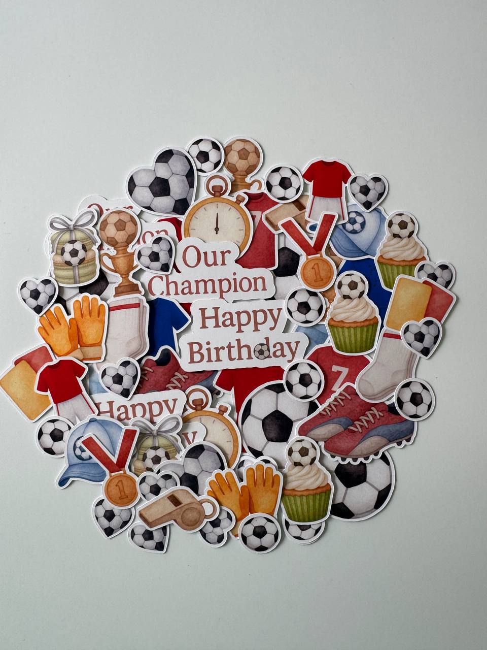 Football Die Cuts Set (60 pcs) – Handmade Paper Embellishments for Scrapbooking & Card Making | NOT Stickers