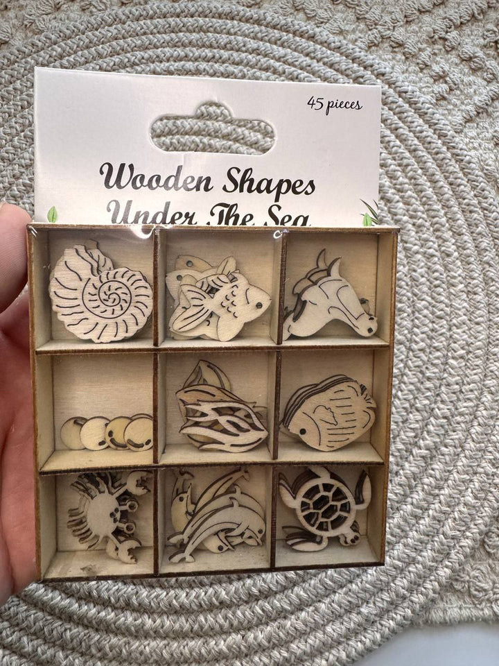 Wooden Shapes “Under the Sea” – Set of 45 Wooden Embellishments for Crafts