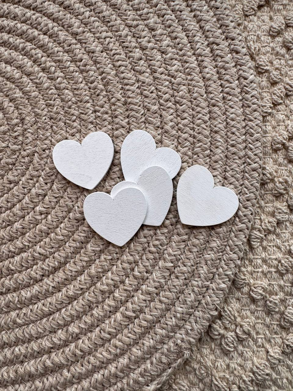 White Wooden Heart Embellishments – Set of 5 for Scrapbooking & Craft Decor