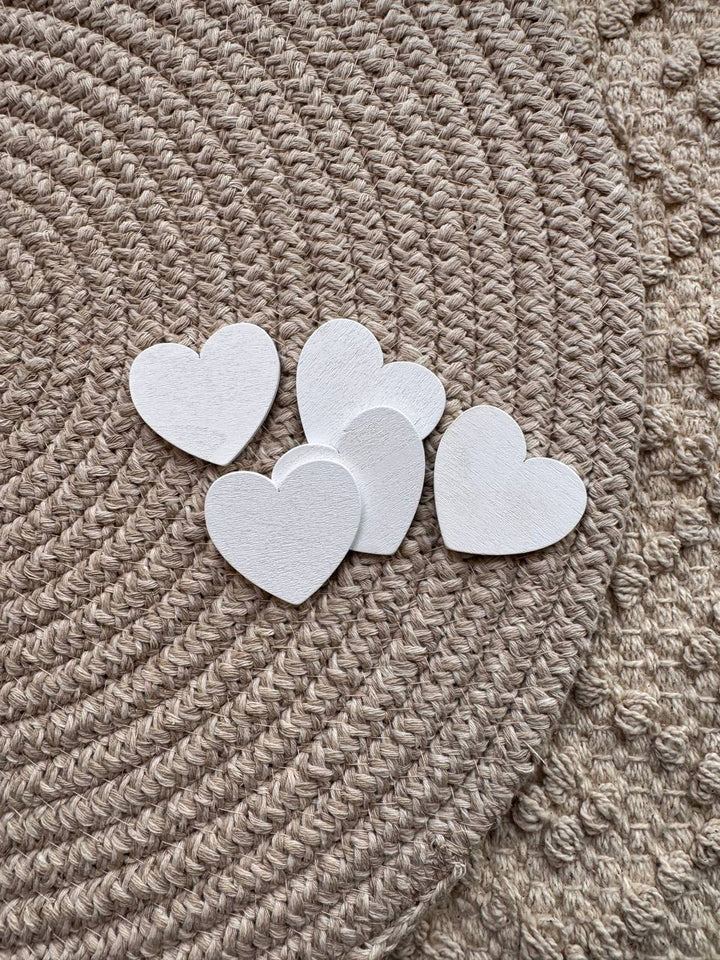 White Wooden Heart Embellishments – Set of 5 for Scrapbooking & Craft Decor