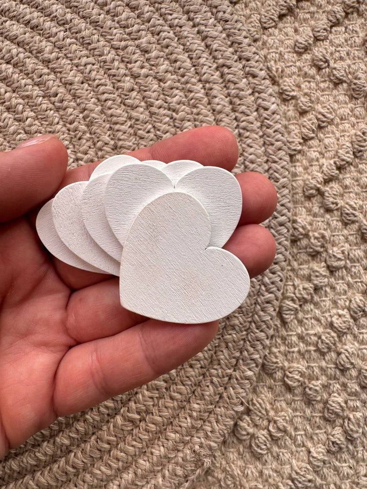 White Wooden Heart Embellishments – Set of 5 for Scrapbooking & Craft Decor