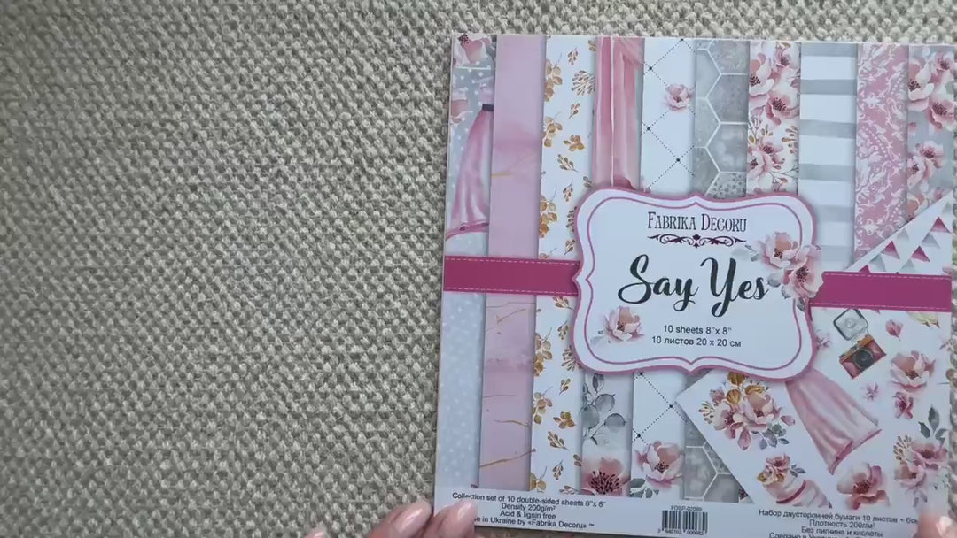 Say Yes Scrapbook Paper 8x8, Double Sided Pink Floral Paper, Wedding Junk Journal Card Making Craft Supplies