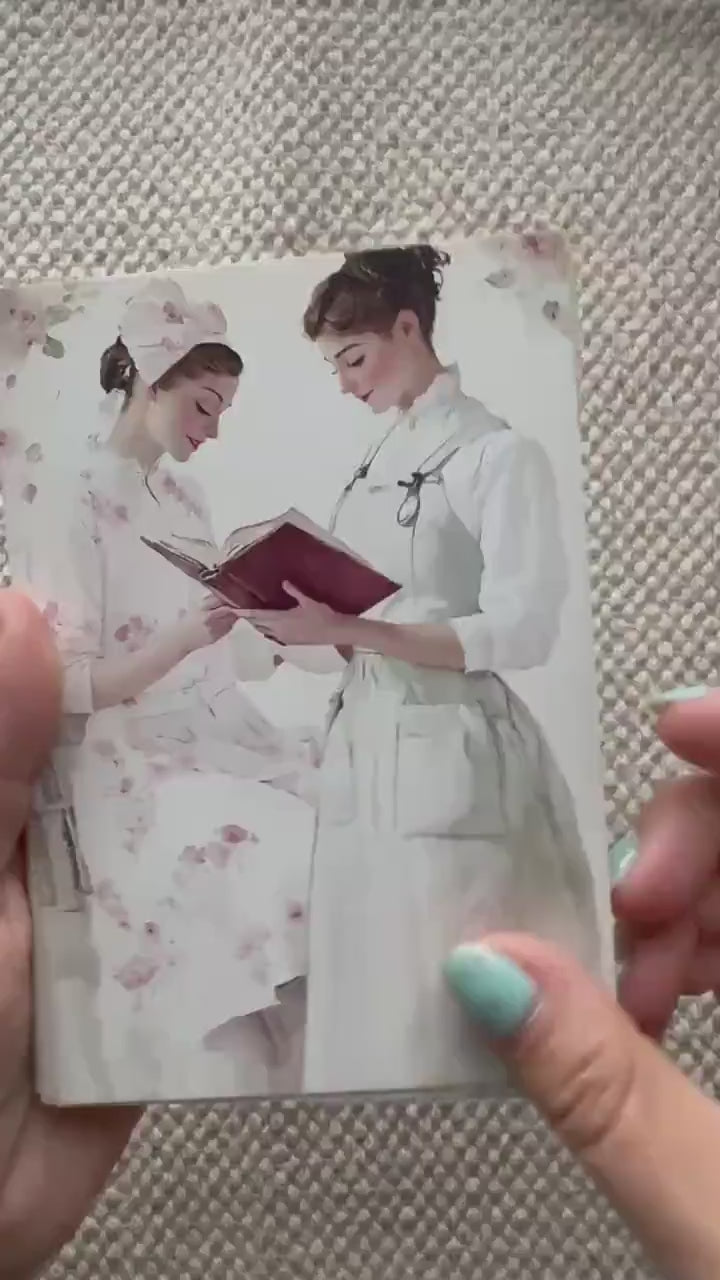 Retro Nurse Portrait Illustration Cards – Set of 20 Vintage Pin-Up Style Paper Cards Scrapbook Paper