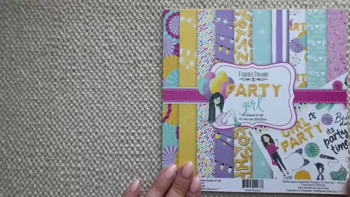 Party Girl Scrapbook Paper 8x8, Double Sided Birthday Party Paper, Girls Junk Journal Card Making Craft Supplies