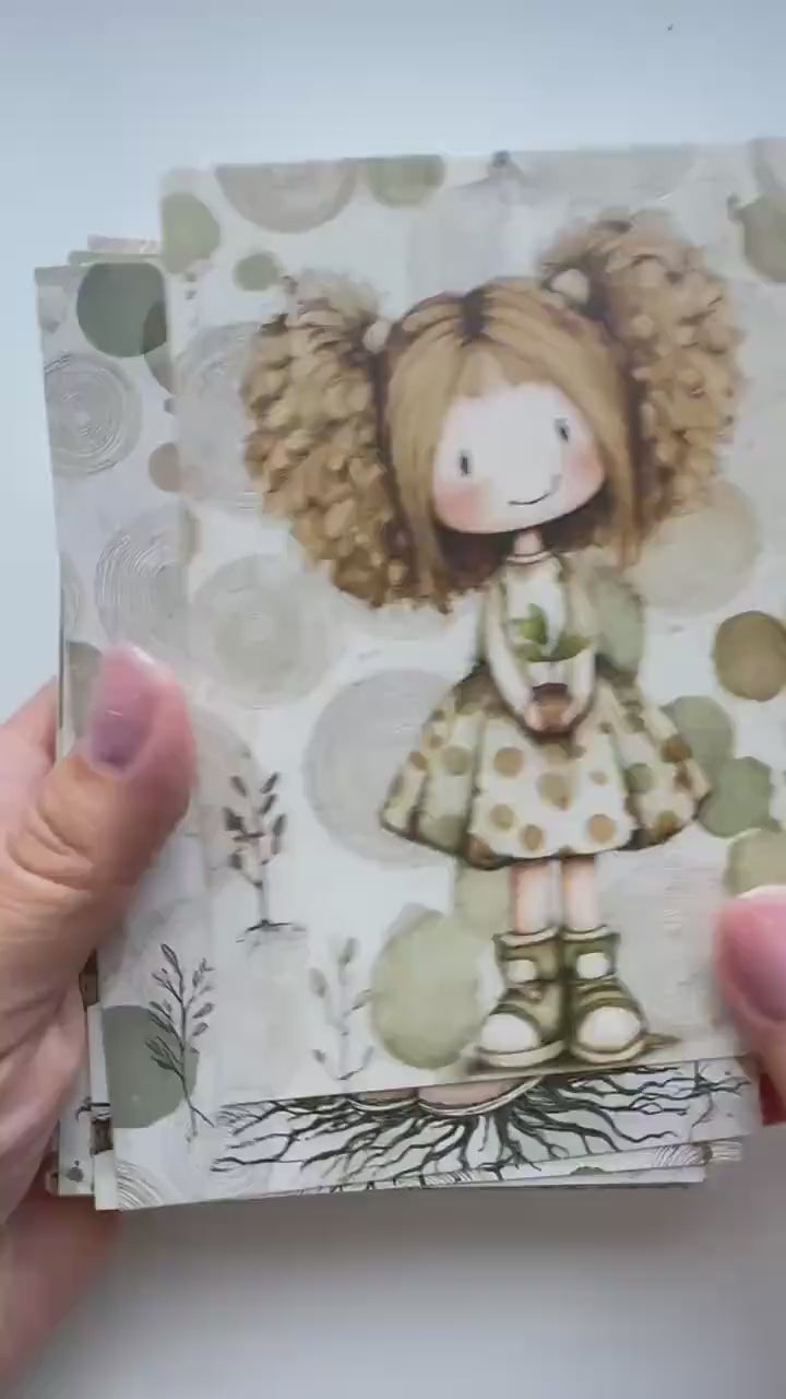 Set of 20 Cute Woodland Postcards 14.5 x 10 cm, Whimsical Girls Animals Birds, Cottagecore Ephemera, Junk Journal Scrapbooking Cards