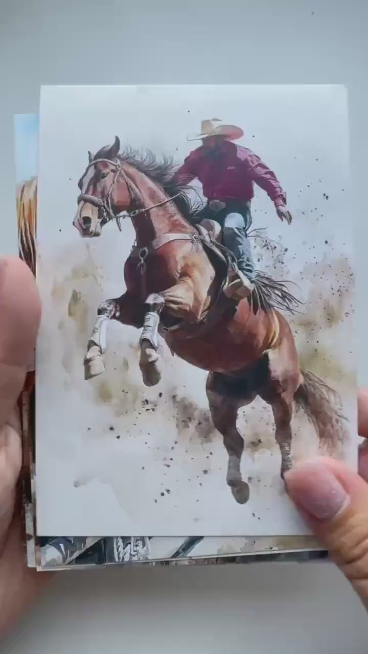 Set of 20 Cowboy Western Postcards 14.5 x 10 cm, Rodeo Horse Cards, Cowgirl Ranch Ephemera, Junk Journal Scrapbooking Supplies