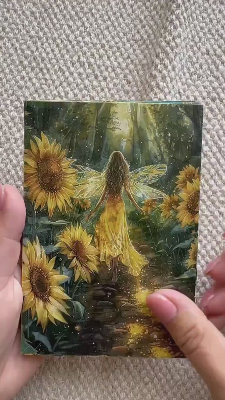 Set of 20 Sunflower Fairy Journal Cards, Fantasy Ephemera Pack, Cottagecore Fairy Art, Whimsical Junk Journal Supplies, Enchanted Sunflower