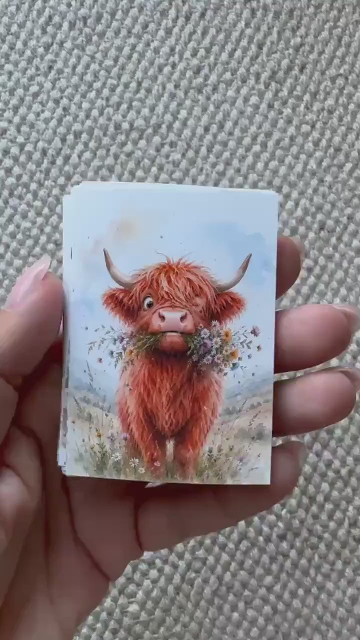 Highland Cow Stickers Set of 16, Cute Scottish Cow Watercolor Stickers, Handmade in UK, Junk Journal Scrapbook Planner Decor Gift