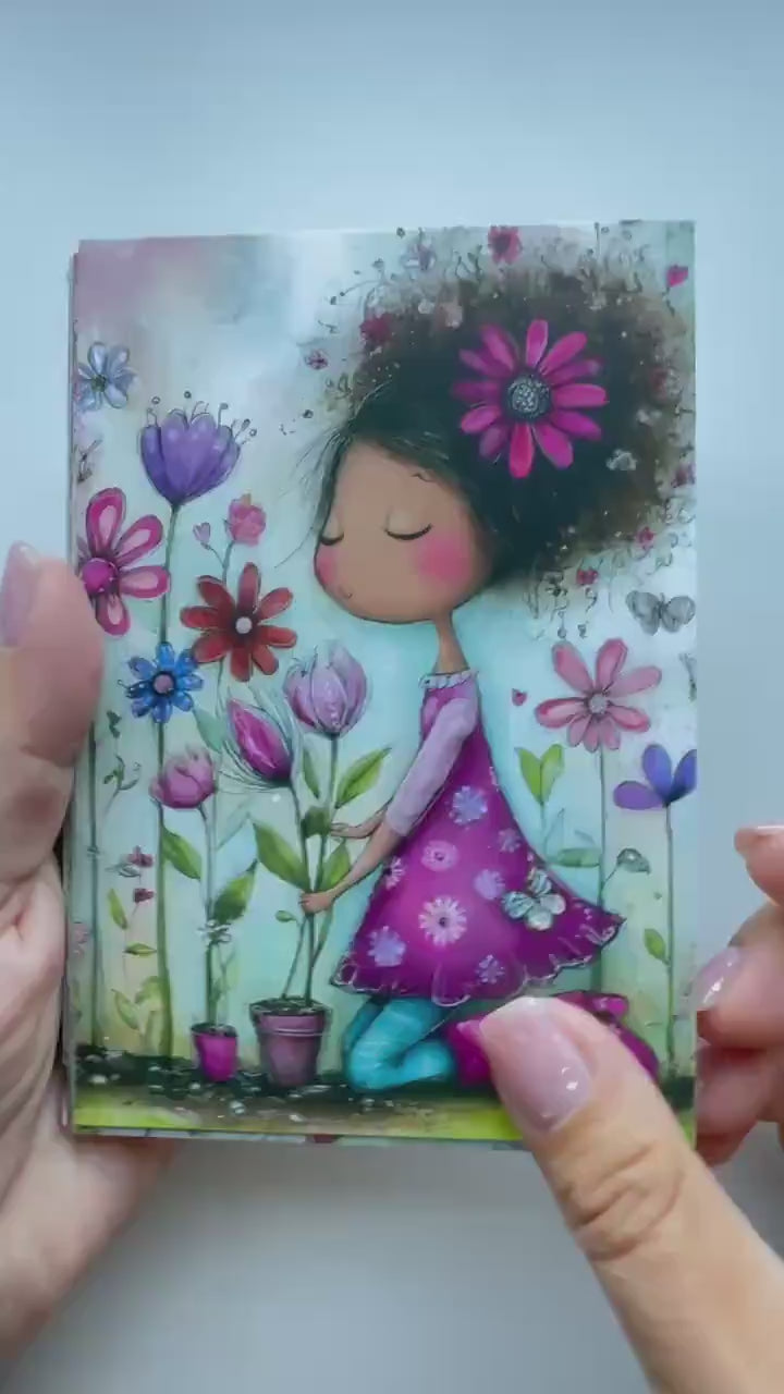 Set of 20 Whimsical Girl Postcards, Cute Floral Art Card Set, Junk Journal Ephemera, Scrapbooking Cards, Collage Paper Pack, Gift