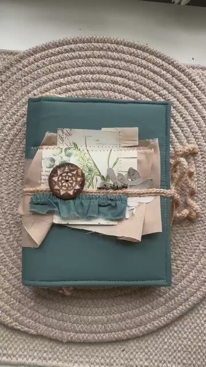 Botanical Junk Journal A5 – Handmade Vintage Style Scrapbook – Fabric Covered Journal – Nature Writing Notebook – Gift for Her