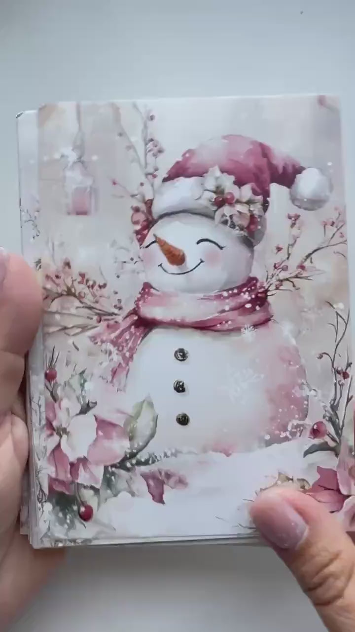 Set of 20 Pink Christmas Postcards, Winter Wonderland & Snowman Cards, 10 x 14.5 cm, 20 Different Designs, Single-Sided