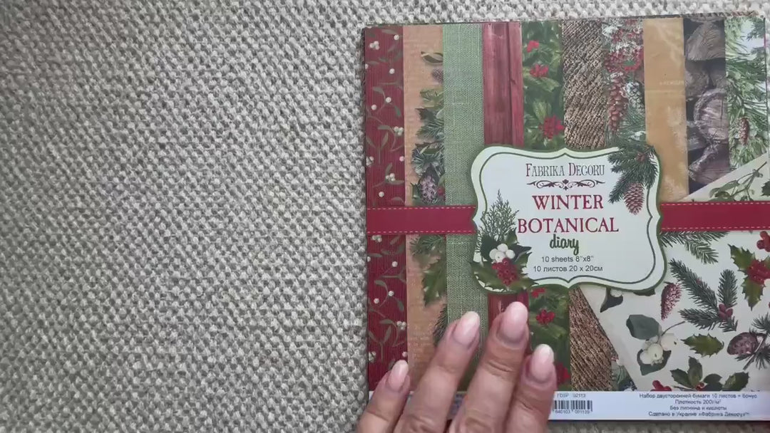 Winter Botanical Diary Scrapbook Paper 8x8, Double Sided Christmas Paper, Junk Journal Card Making Craft Supplies