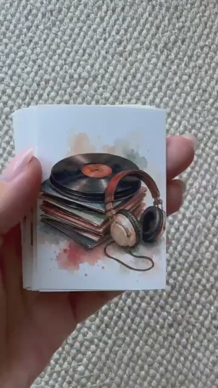 Vintage Music Stickers Set of 16, Vinyl Record Stickers, Retro Audio Watercolor, Handmade in UK, Junk Journal Scrapbook Decor Gift
