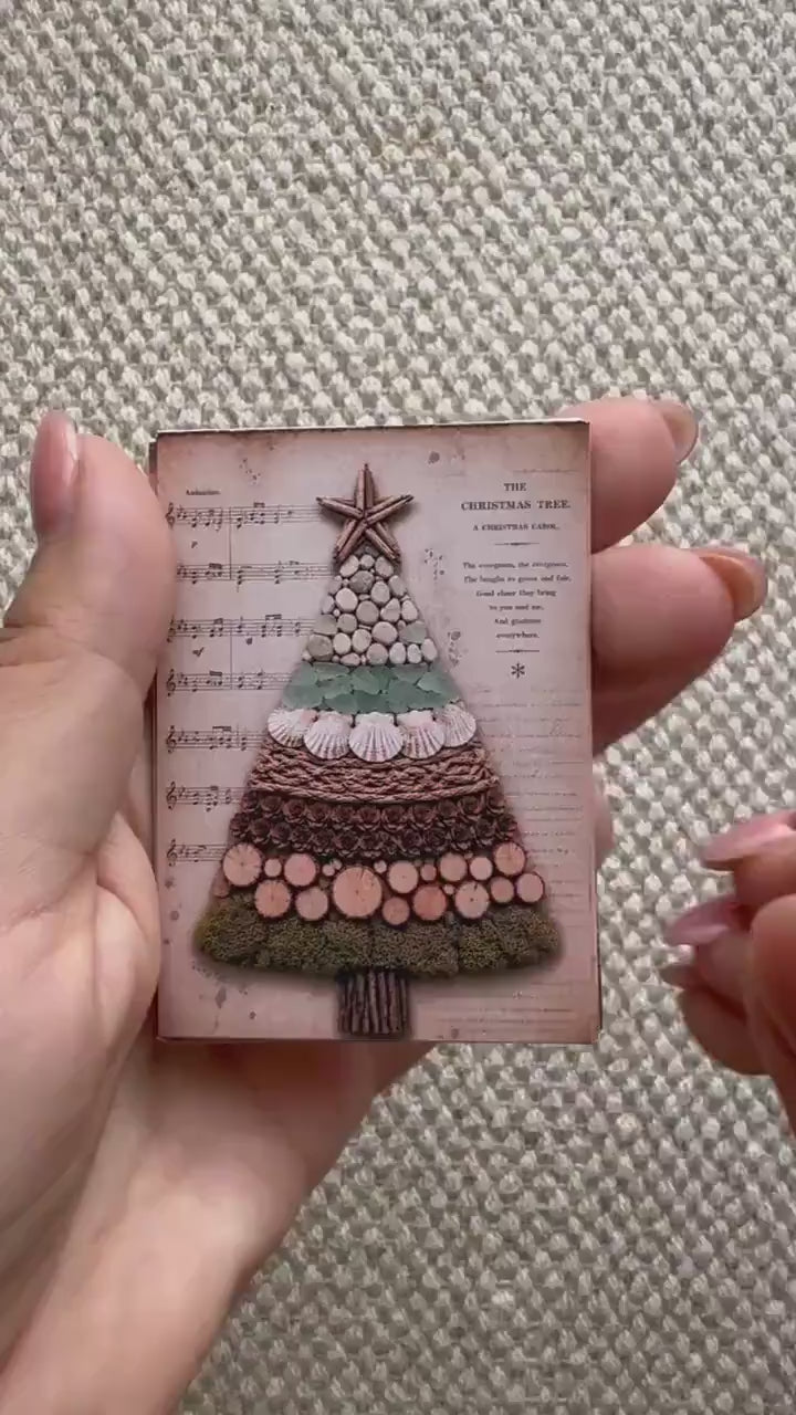 Vintage Christmas Tree Stickers Set of 16, Rustic Christmas Ephemera, Handmade Holiday Stickers, Junk Journal Supplies,Cottagecore Christmas