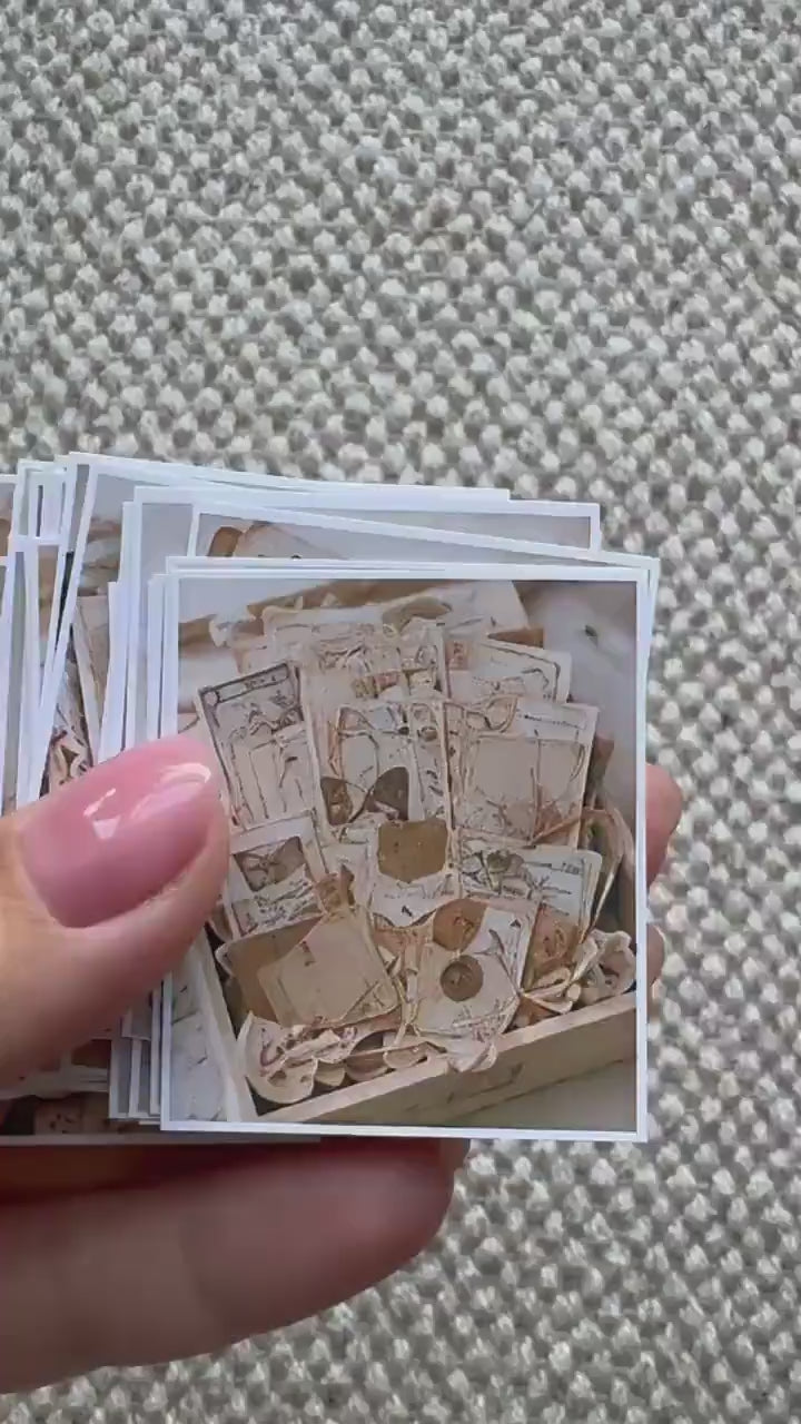 Set of 30 Vintage Junk Journal Stickers Set, Beige Ephemera Scrapbook Stickers, Neutral Journal, Antique Paper Craft, Cottagecore Ephemera