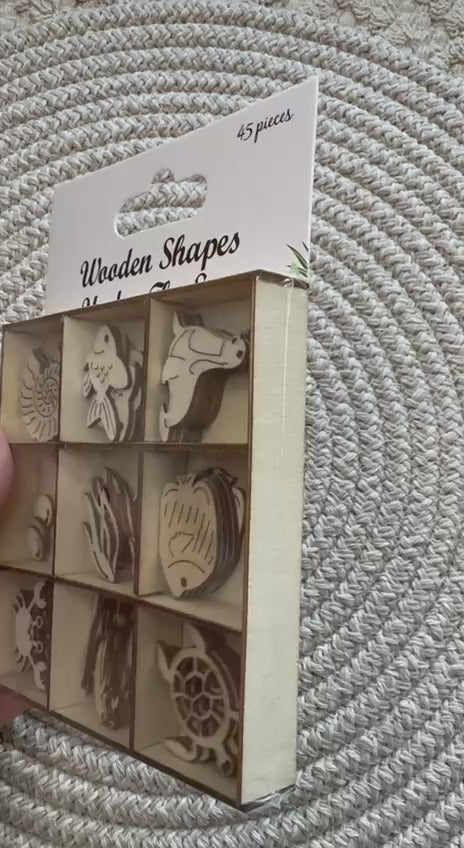 Wooden Shapes “Under the Sea” – Set of 45 Wooden Embellishments for Crafts