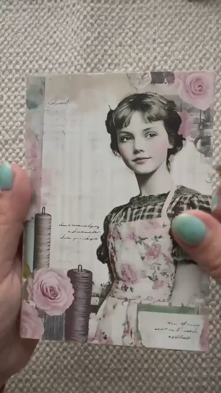 Victorian Sewing Illustration Cards – Set of 20 Vintage Pin-Up Style Paper Cards Scrapbook Paper