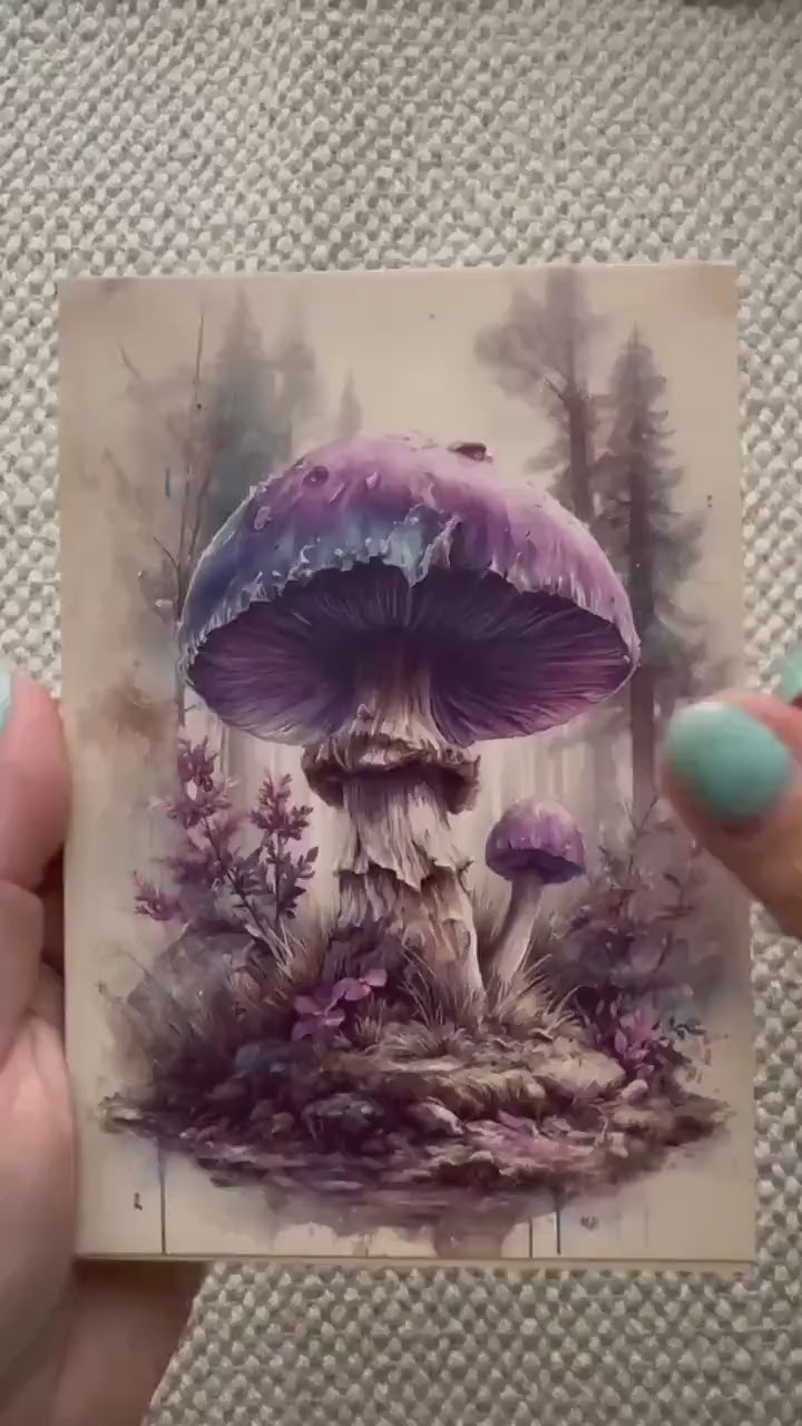Retro Fantasy Mushroom Illustration Cards – Set of 20 Vintage Pin-Up Style Paper Cards Scrapbook Paper