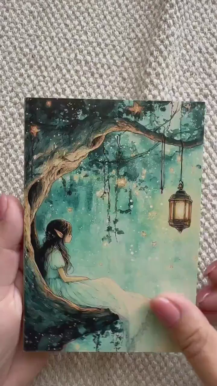 Set of 20 Fairy Journal Cards, Blue Fantasy Ephemera Pack, Cottagecore Fairy Art Cards, Whimsical Junk Journal Supplies, Enchanted Forest
