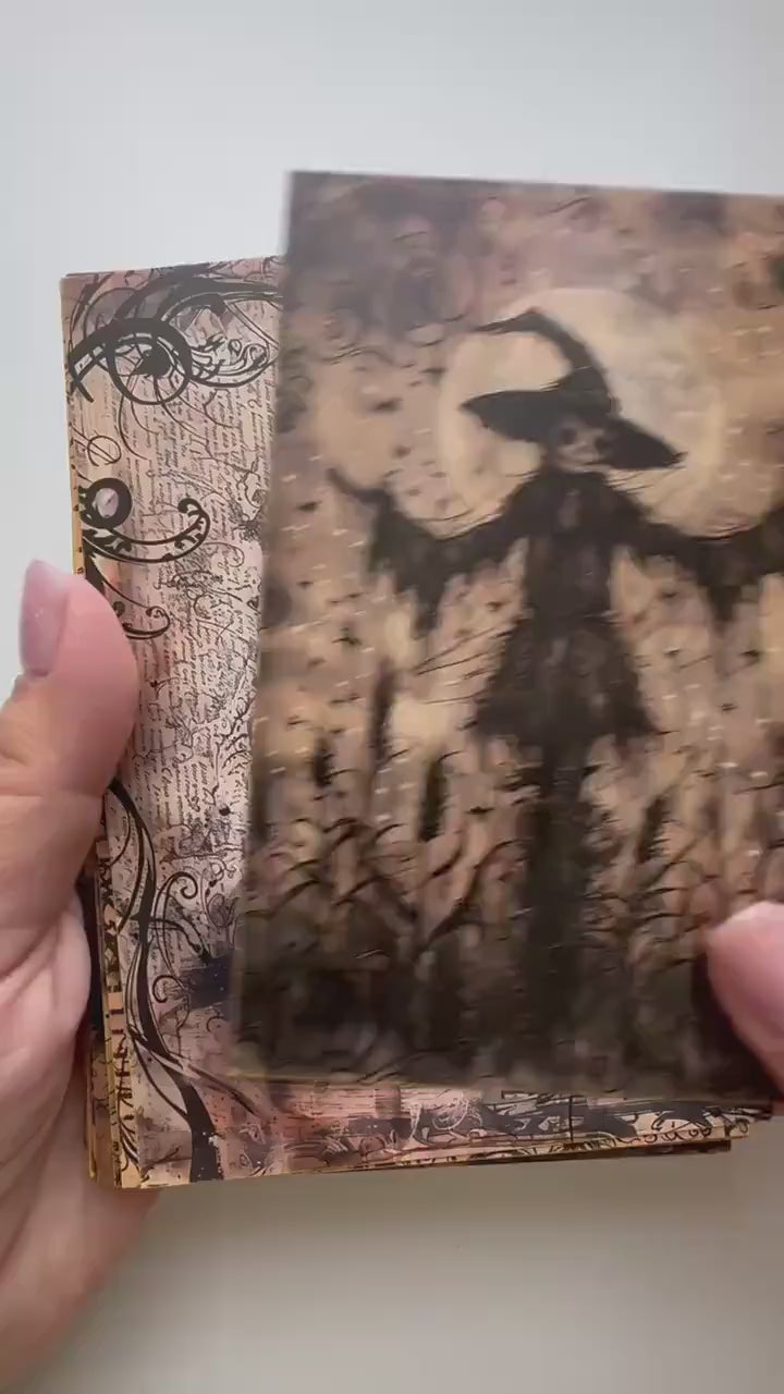 Set of 20 Halloween Postcards, Gothic Junk Journal Cards, Spooky Ephemera, Witch Scrapbooking Supplies, Vintage Halloween Paper Craft