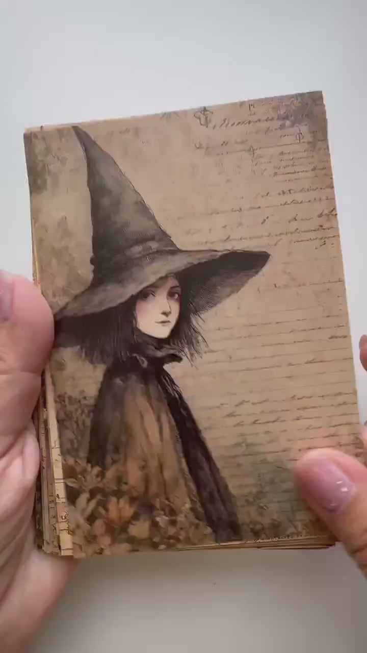Set of 20 Witchy Postcards, Vintage Magic Ephemera, Gothic Junk Journal Cards, Witch Scrapbooking Supplies, Occult Paper, Halloween Craft