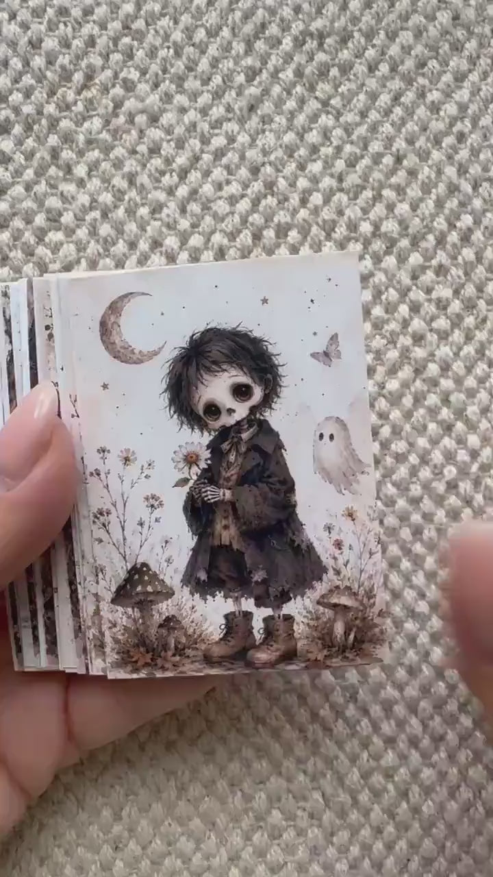 16 Gothic Halloween Stickers, Vintage Witchy Animals, Ghost Raven Bunny Cat Stickers, Junk Journal Scrapbook, Dark Cottagecore