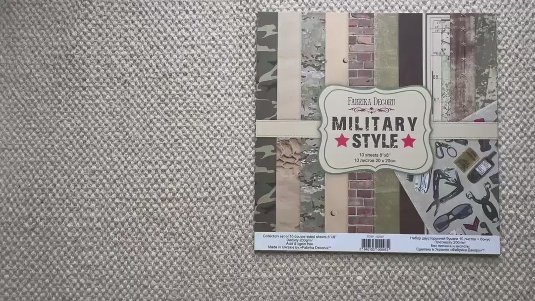 Military Style Scrapbook Paper Pad 8x8, Fabrika Decoru, Double Sided Cardstock, Army Craft Paper, Junk Journal Paper Pack